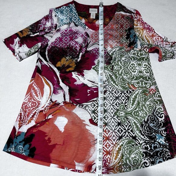 Chico’s Women’s Multicolor Floral Print Pullover Blouse Short Sleeves Size 0 - Picture 2 of 6